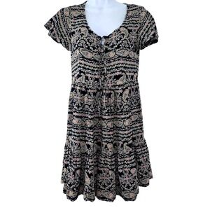 Anthropologie Dress Patrons of Peace Toluca Small Black Floral Paisley Ruffle